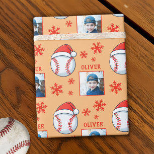 Honkbal Bal Kerstman Hoed Sneeuwvlok Naam Foto Cadeaupapier