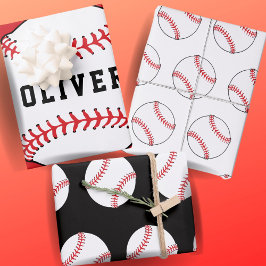 Honkbal Bal Patroon Kinderen Naam Verjaardag Inpakpapier Vel
