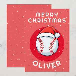 Honkbal Bal Rode Kerstman Hoed Kerst Kind Naam Feestdagenkaart