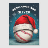 Honkbal Bal Rode Kerstman Hoed Naam Kerstkaart (Voorkant)