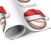 Honkbal Bal Rode Kerstman Hoed Naam Kerstmis  Cadeaupapier (Rol Hoek)