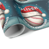 Honkbal Bal Rode Kerstman Hoed Naam Kerstmis Cadeaupapier (Rol Hoek)
