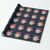 Honkbal Bal Rode Kerstman Hoed Naam Kerstmis  Cadeaupapier (Uitgerold)