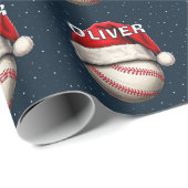 Honkbal Bal Rode Kerstman Hoed Naam Kerstmis  Cadeaupapier (Rol Hoek)