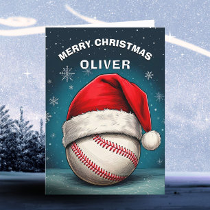 Honkbal Bal Rode Kerstman Hoed Naam Kerstmis  Feestdagen Kaart