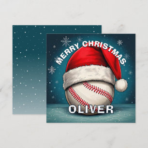 Honkbal Bal Rode Kerstman Hoed Naam Kerstmis  Feestdagenkaart