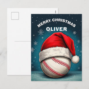 Honkbal Bal Rode Kerstman Hoed Naam Kerstmis  Feestdagenkaart