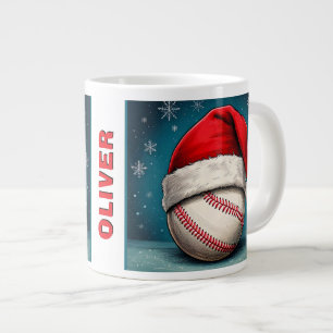 Honkbal Bal Rode Kerstman Hoed Naam Kerstmis Grote Koffiekop
