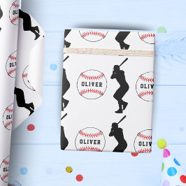 Honkbal Bal Speler Kinderen Naam Verjaardag Cadeaupapier