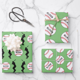 Honkbal Bal Speler Kinderen Naam Verjaardag Inpakpapier Vel