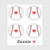 Honkbal ballen met rood hart pack sticker (Vel)