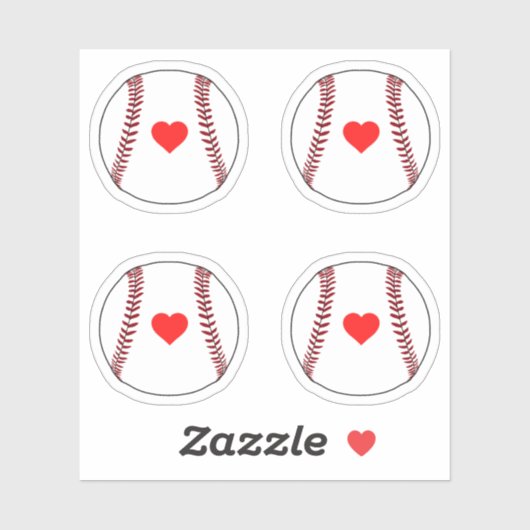 Honkbal ballen met rood hart pack sticker (Vel)