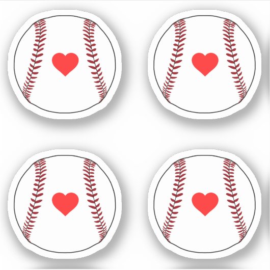Honkbal ballen met rood hart pack sticker (Voorkant)
