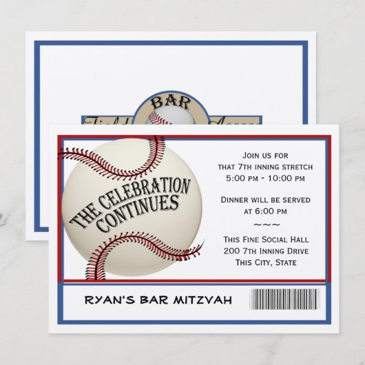 Honkbal Bar Mitswa Viering Kaart (Voorkant / Achterkant)