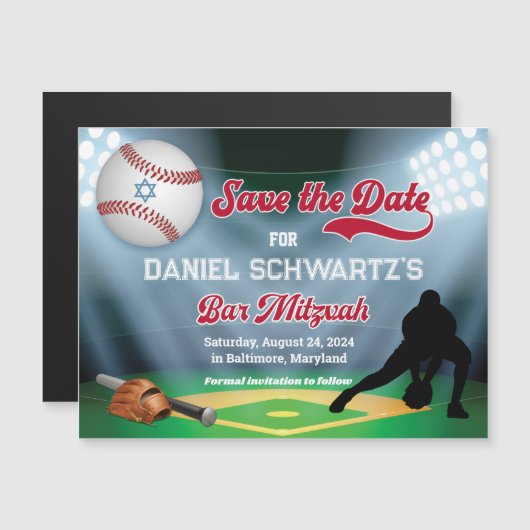 Honkbal Bar Mitzvah Save the Date Magnet (Voorkant / Achterkant)