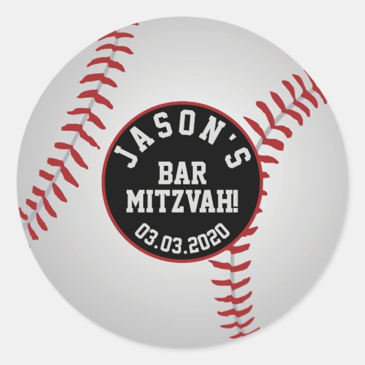 Honkbal Bar Mitzvah Stickers Rood Wit Zwart (Voorkant)