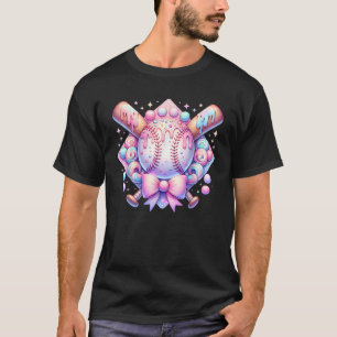 Honkbal Bat Coquette Bow Met Ice Cream Drip T-shirt