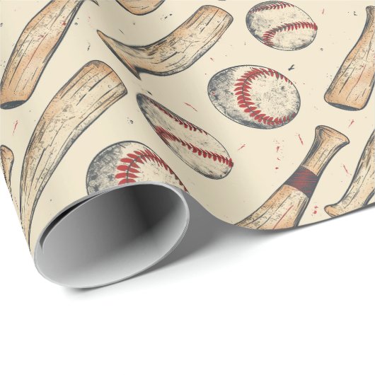 Honkbal Bat Throwback Cadeaupapier (Rol Hoek)
