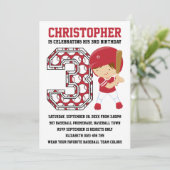 Honkbal Batter Rood Wit 3e Verjaardagsfeest Kaart (Staand voorkant)