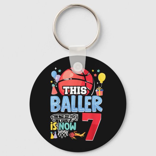Honkbal Bball 7e verjaardag Deze Baller Is Nu 7 Sleutelhanger (Voorkant)