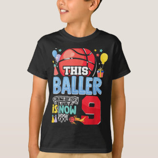 Honkbal Bball 9e verjaardag Deze Baller is nu 9 T-shirt