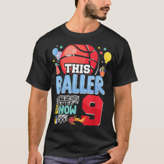 Honkbal Bball 9e verjaardag Deze Baller is nu 9 T-shirt