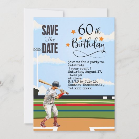 Honkbal bewaar de datum 60ste verjaardagsfeestje kaart (Voorkant)