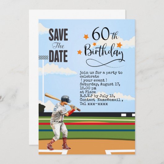 Honkbal bewaar de datum 60ste verjaardagsfeestje kaart (Voorkant / Achterkant)