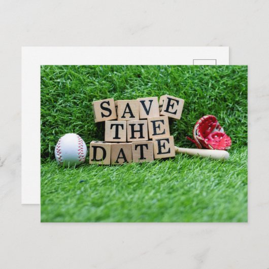 Honkbal Bewaar de datum met bal en bat op groen Briefkaart (Voorkant / Achterkant)