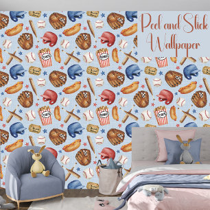 Honkbal Blauw en Rood Sport Jongens Peel en Stick Behang