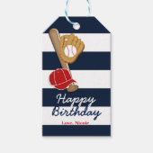 Honkbal Blauw Gestreept Verjaardagsfeestgeschenk L Cadeaulabel (Voorkant)