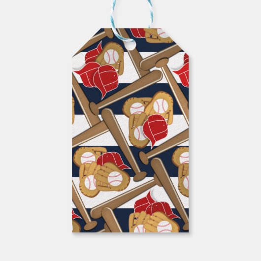 Honkbal Blauw Gestreept Verjaardagsfeestgeschenk L Cadeaulabel (Achterkant)