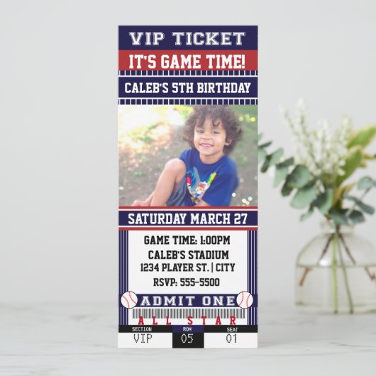 HONKBAL Blauw & Maroon TICKET FOTO Uitnodiging (Staand voorkant)