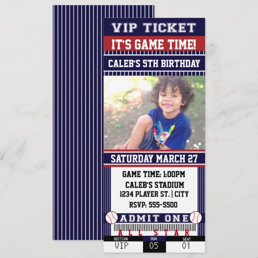 HONKBAL Blauw & Maroon TICKET FOTO Uitnodiging (Voorkant / Achterkant)