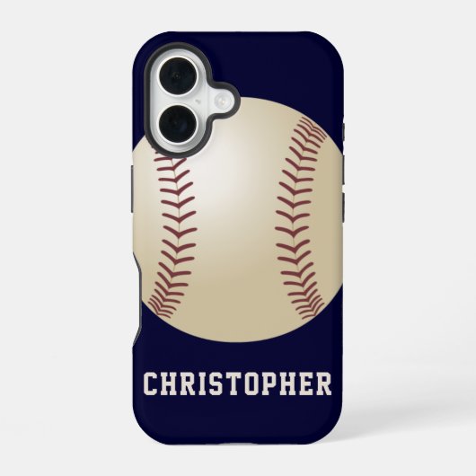 Honkbal, Blauw, Naam,  iPhone 16 Hoesje (Achterkant)