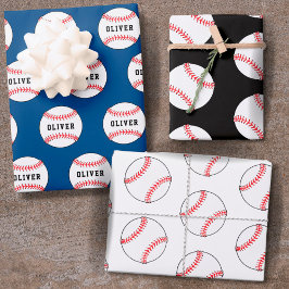 Honkbal Blauw Patroon Kinderen Naam Inpakpapier Vel