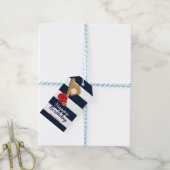 Honkbal blauwe gestreepte verjaardagsfeest cadeaut cadeaulabel (Met Touw)