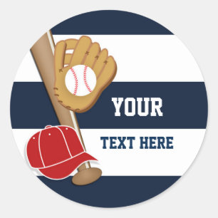 Honkbal blauwe gestreepte verjaardagsfeeststickers ronde sticker