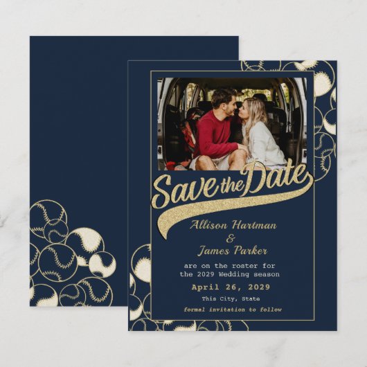 Honkbal bruiloft Save the Date (Voorkant / Achterkant)