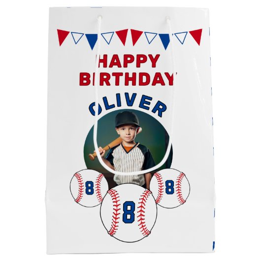 Honkbal Bunting Flags Kids Verjaardag Foto Medium Cadeauzakje (Achterkant)