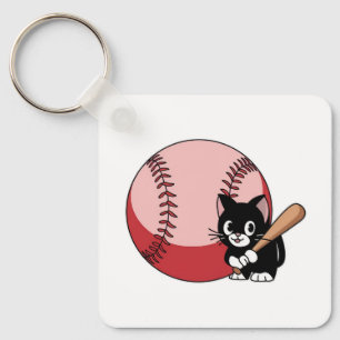 Honkbal Cat Cartoon Sleutelhanger