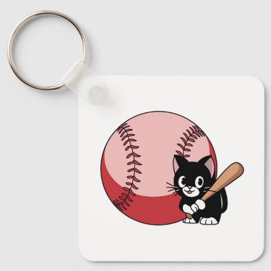 Honkbal Cat Cartoon Sleutelhanger (Voorkant)