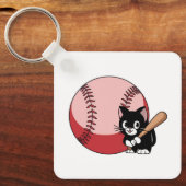 Honkbal Cat Cartoon Sleutelhanger (Voorkant)