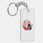 Honkbal Cat Cartoon Sleutelhanger (Voorkant Links)