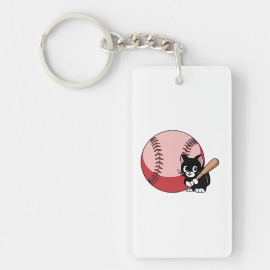 Honkbal Cat Cartoon Sleutelhanger (Voorkant)