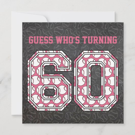 Honkbal Chalkboard Roze 60e Verjaardagsfeestje Kaart (Voorkant)