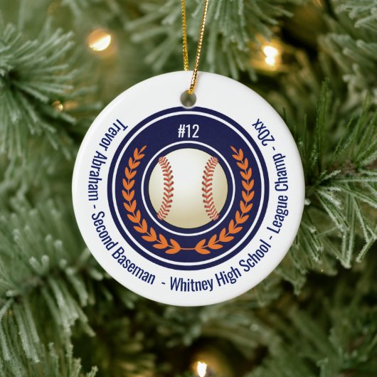 Honkbal Champion Player School Blue Keramisch Ornament (Boom)