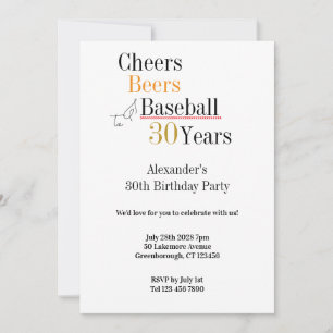 Honkbal Cheers en Beers 30ste Verjaardag Party Kaart