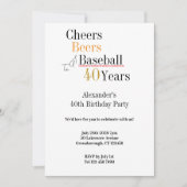 Honkbal Cheers en Beers 40ste Verjaardag Party Kaart (Voorkant)