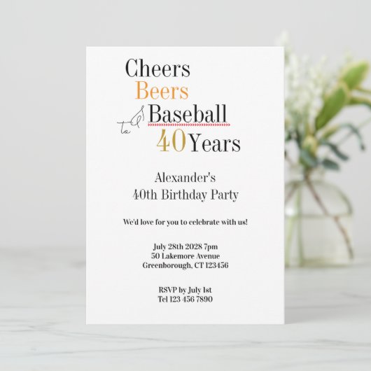 Honkbal Cheers en Beers 40ste Verjaardag Party Kaart (Staand voorkant)